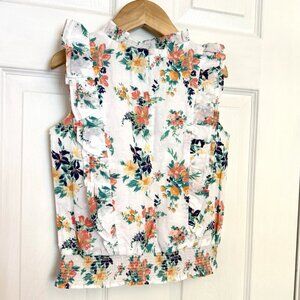 Janie & Jack Girls White Floral Swiss Dot 100% Cotton Flutter Sleeve Top - Sz 8